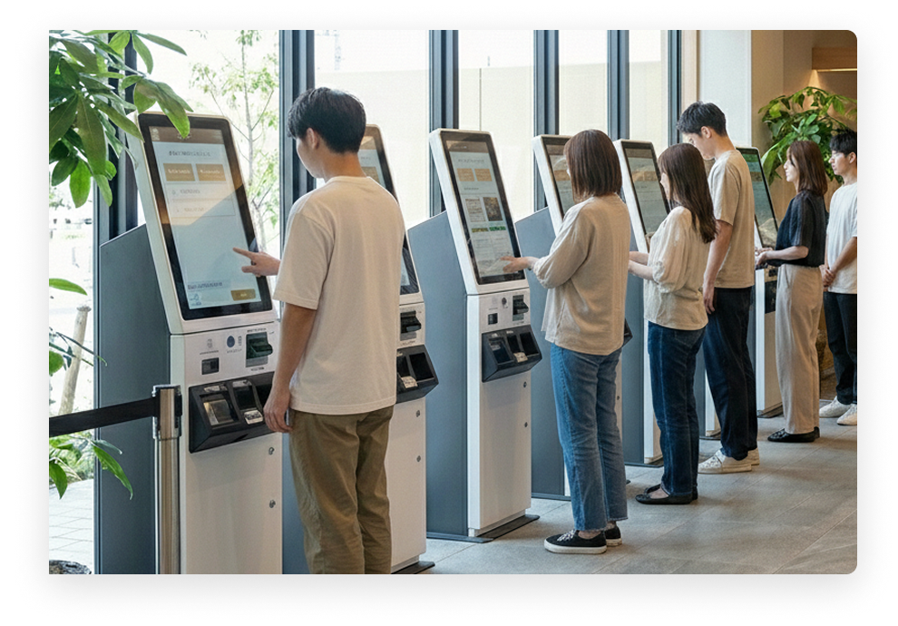 セルフ入館・精算で少人数運営へ